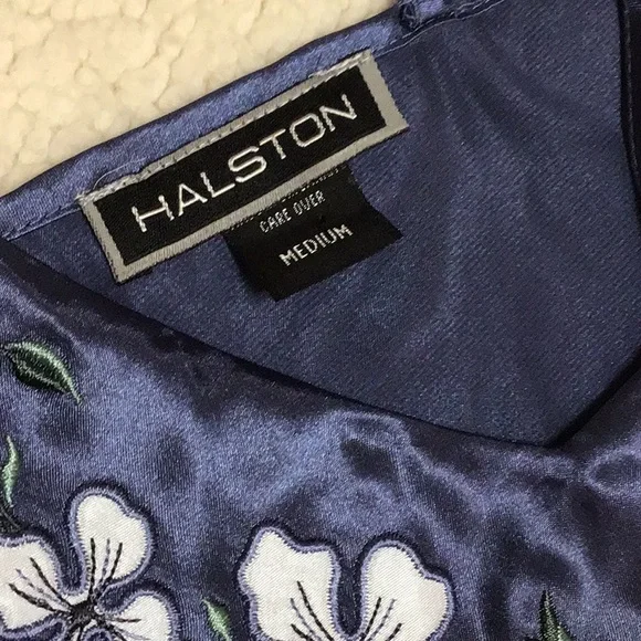 HALSTON BLUE EMBROIDERED MAXI SLIP DRESS M - Picture 4 of 11